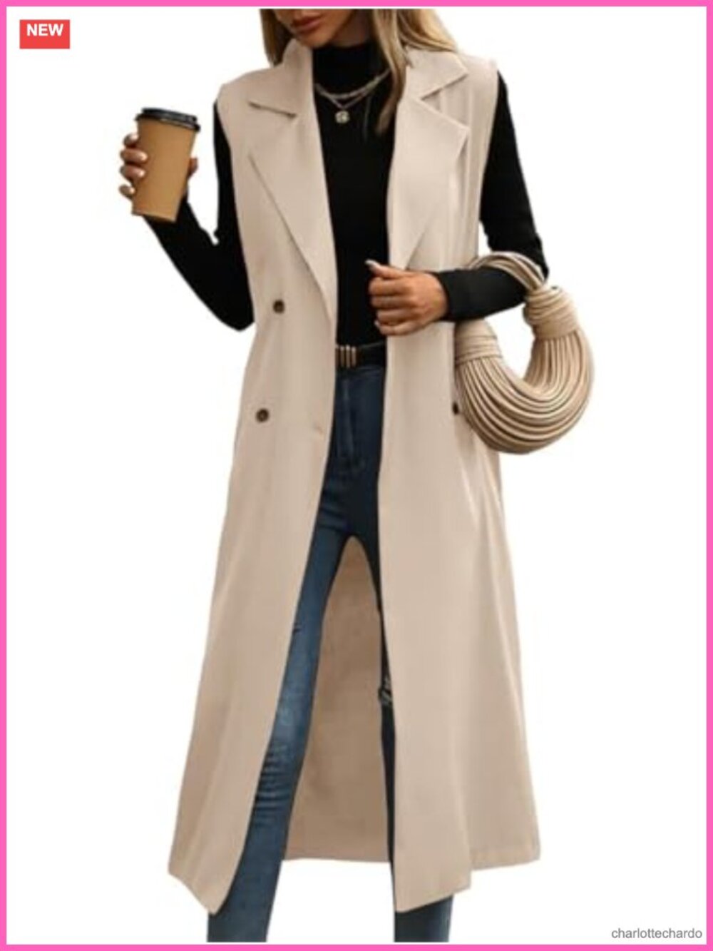 Womens Long Sleeveless Trench Vest Double Breasted Office Coat